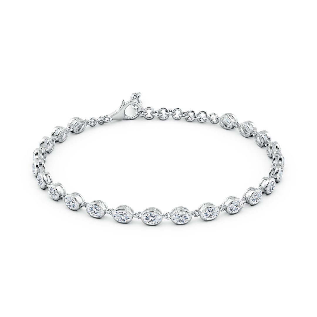 4x3 mm FGVS-Tennisarmband mit ovalem, im Labor gezüchtetem Diamanten in Lünettenfassung aus 18-karätigem Weißgold – Seite 3