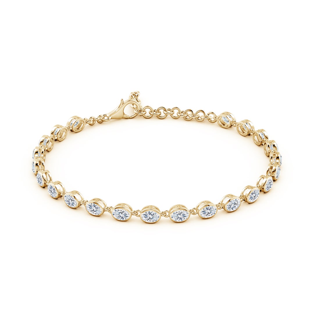 4x3mm FGVS Bezel-Set Oval Lab-Grown Diamond Tennis Bracelet in Yellow Gold - side 3