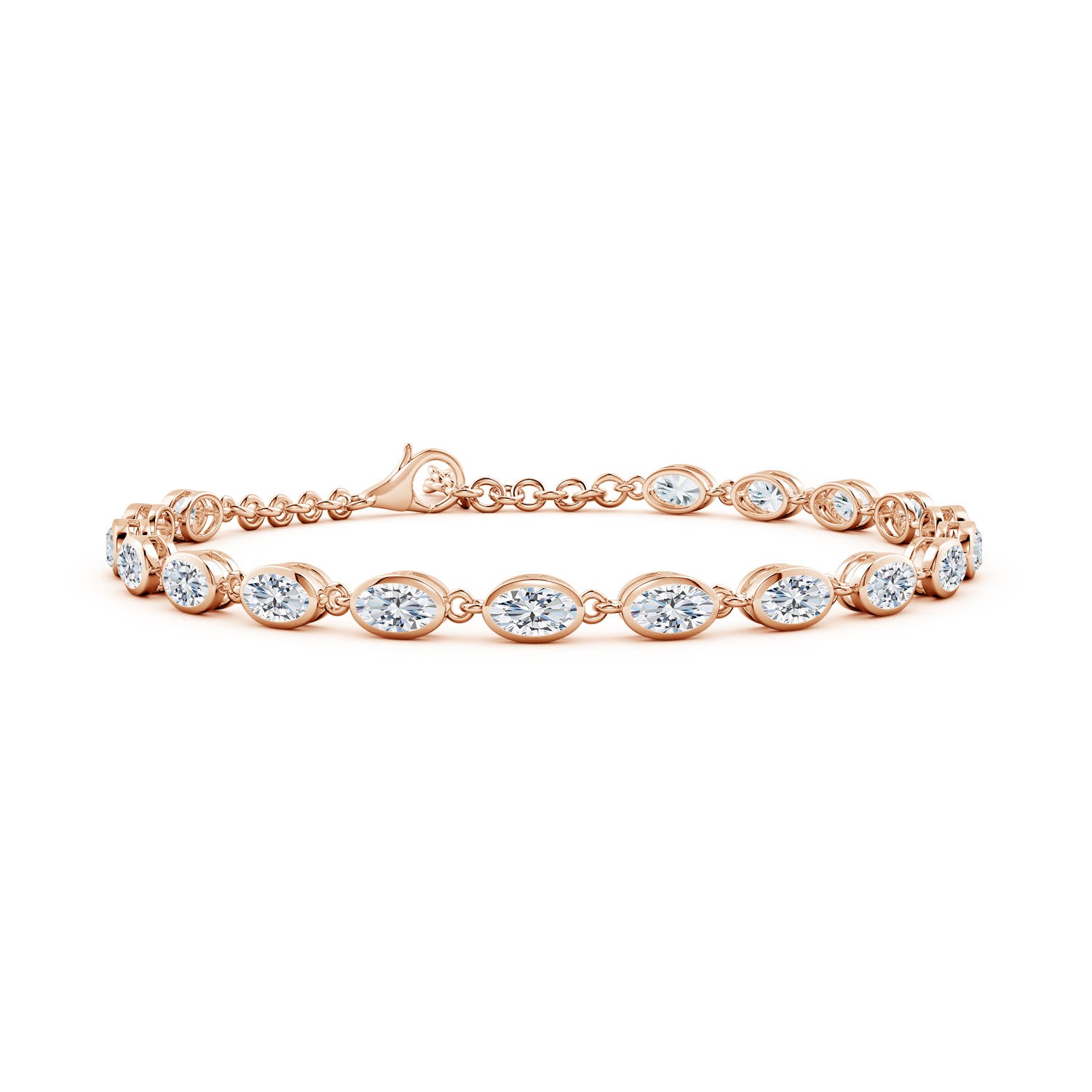 5x3mm FGVS Bezel-Set Oval Lab-Grown Diamond Tennis Bracelet in 18K Rose Gold