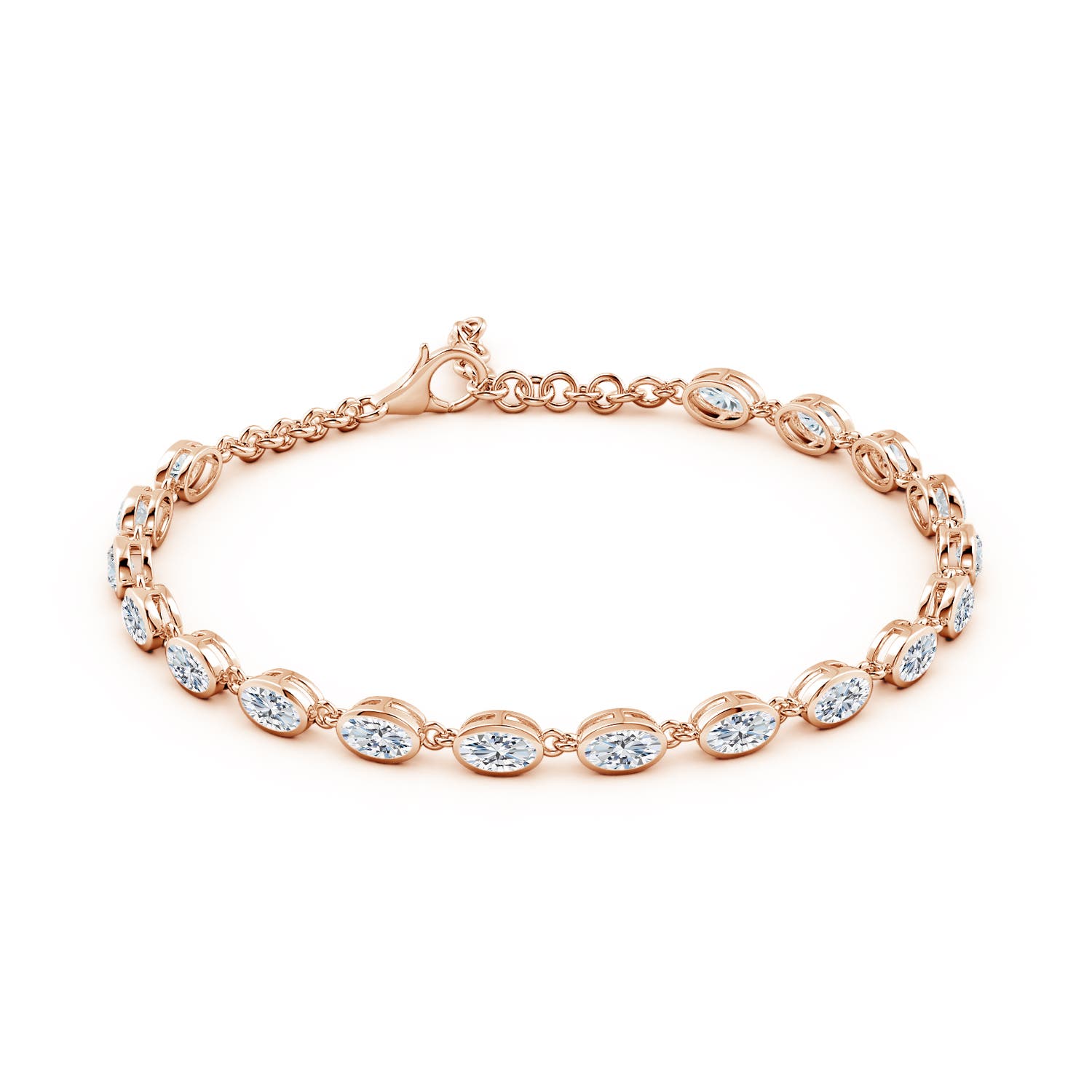5x3mm FGVS Bezel-Set Oval Lab-Grown Diamond Tennis Bracelet in 18K Rose Gold