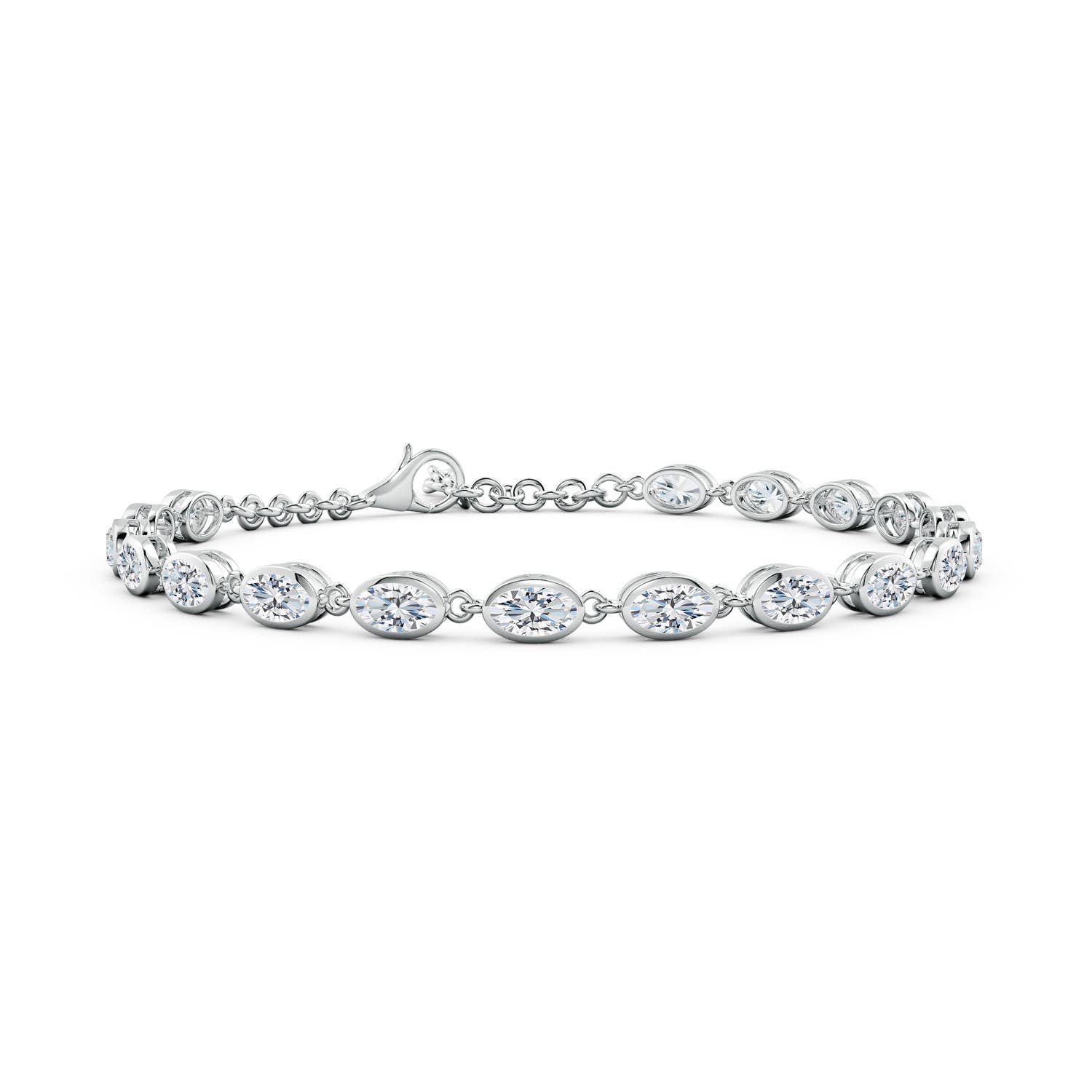 5x3mm FGVS Bezel-Set Oval Lab-Grown Diamond Tennis Bracelet in 18K White Gold