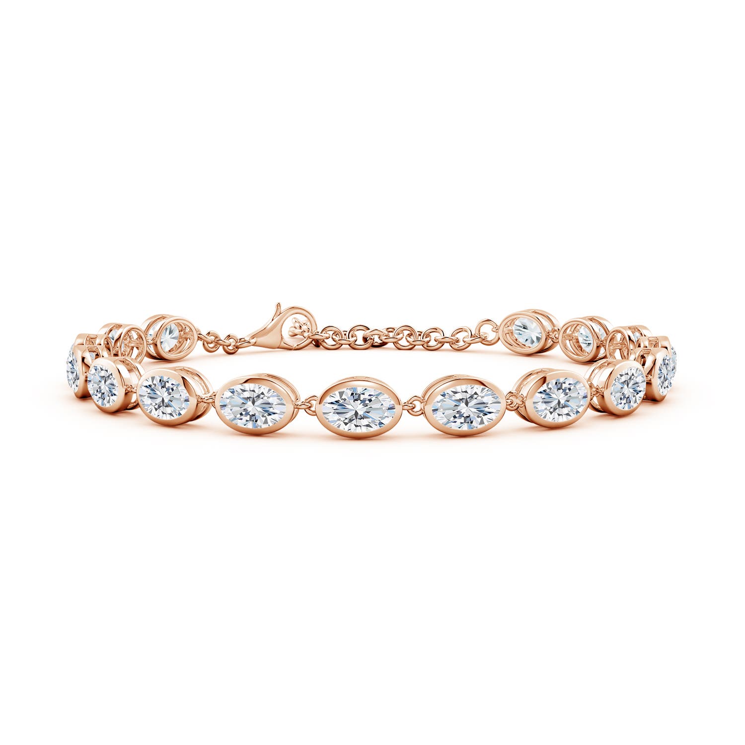 6x4mm FGVS Bezel-Set Oval Lab-Grown Diamond Tennis Bracelet in 18K Rose Gold