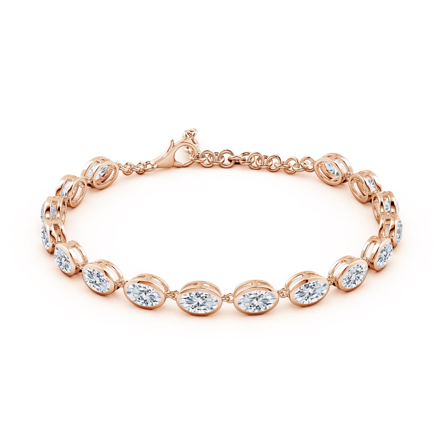 6x4mm FGVS Bezel-Set Oval Lab-Grown Diamond Tennis Bracelet in Rose Gold