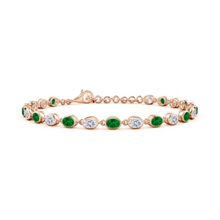 4x3mm Labgrown Bezel-Set Oval Lab-Grown Emerald and Diamond Tennis Bracelet in 10K Rose Gold