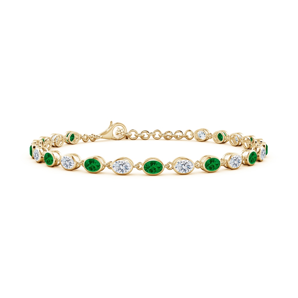 4x3mm Labgrown Bezel-Set Oval Lab-Grown Emerald and Diamond Tennis Bracelet in 18K Yellow Gold