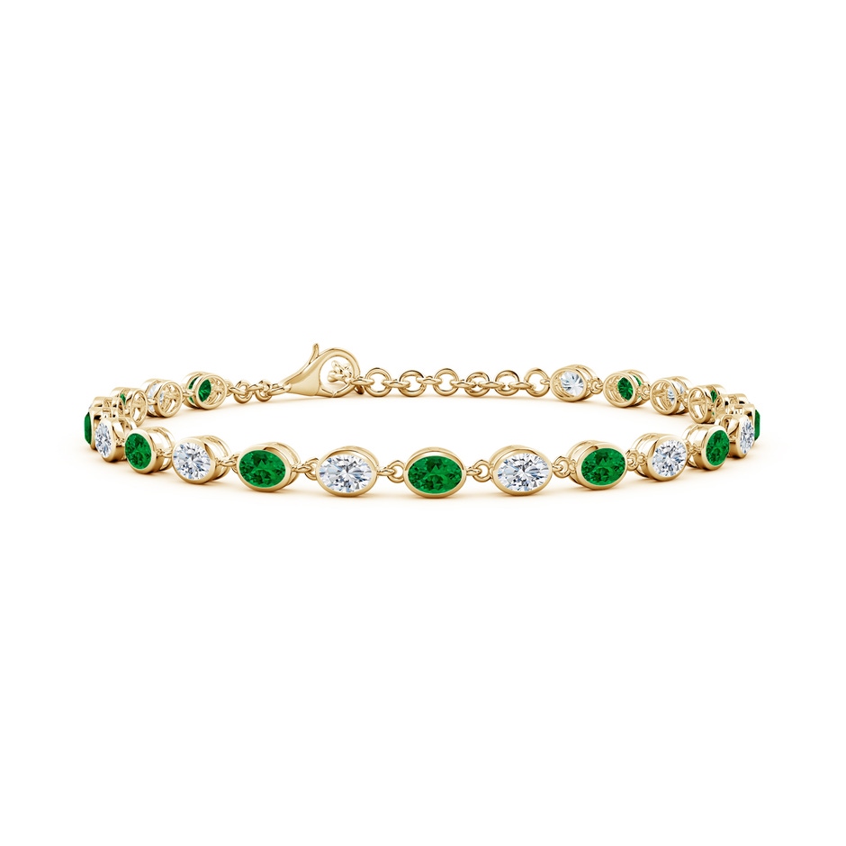 4x3mm Labgrown Bezel-Set Oval Lab-Grown Emerald and Diamond Tennis Bracelet in 18K Yellow Gold 