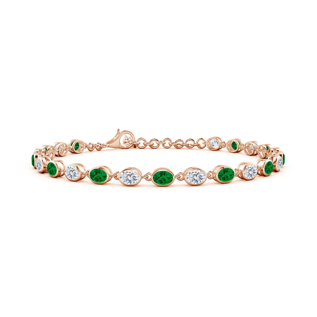 4x3mm Labgrown Bezel-Set Oval Lab-Grown Emerald and Diamond Tennis Bracelet in Rose Gold