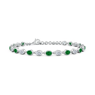 4x3mm Labgrown Bezel-Set Oval Lab-Grown Emerald and Diamond Tennis Bracelet in White Gold