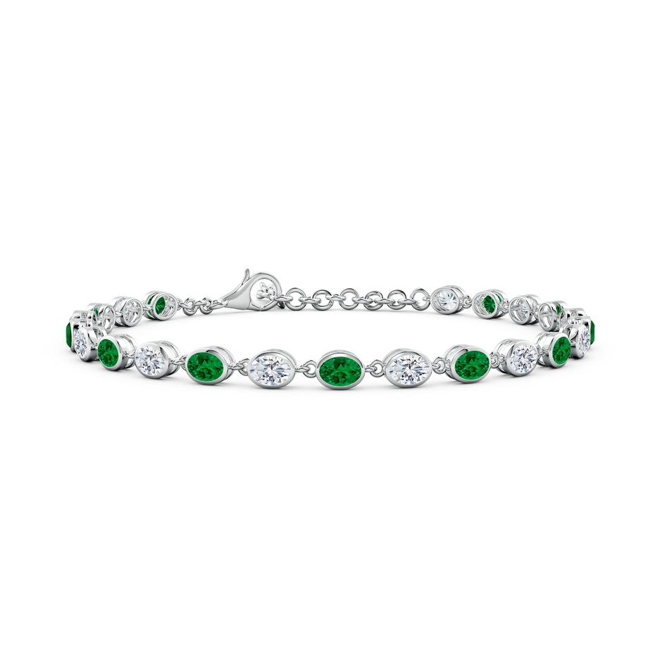 4x3mm Labgrown Bezel-Set Oval Lab-Grown Emerald and Diamond Tennis Bracelet in White Gold 