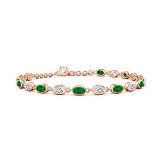 5x3mm Labgrown Bezel-Set Oval Lab-Grown Emerald and Diamond Tennis Bracelet in 18K Rose Gold