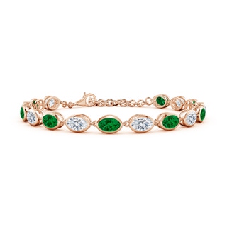 6x4mm Labgrown Bezel-Set Oval Lab-Grown Emerald and Diamond Tennis Bracelet in 18K Rose Gold