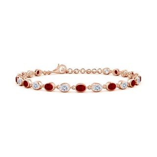 4x3mm Labgrown Bezel-Set Oval Lab-Grown Ruby and Diamond Tennis Bracelet in 18K Rose Gold