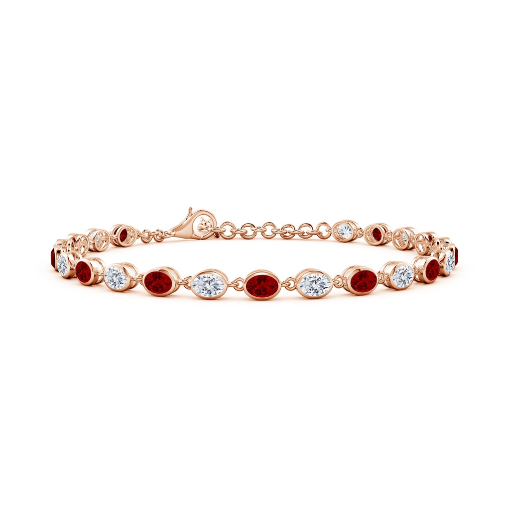 4x3mm Labgrown Bezel-Set Oval Lab-Grown Ruby and Diamond Tennis Bracelet in Rose Gold