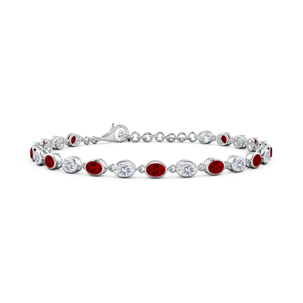 4x3mm Labgrown Bezel-Set Oval Lab-Grown Ruby and Diamond Tennis Bracelet in White Gold