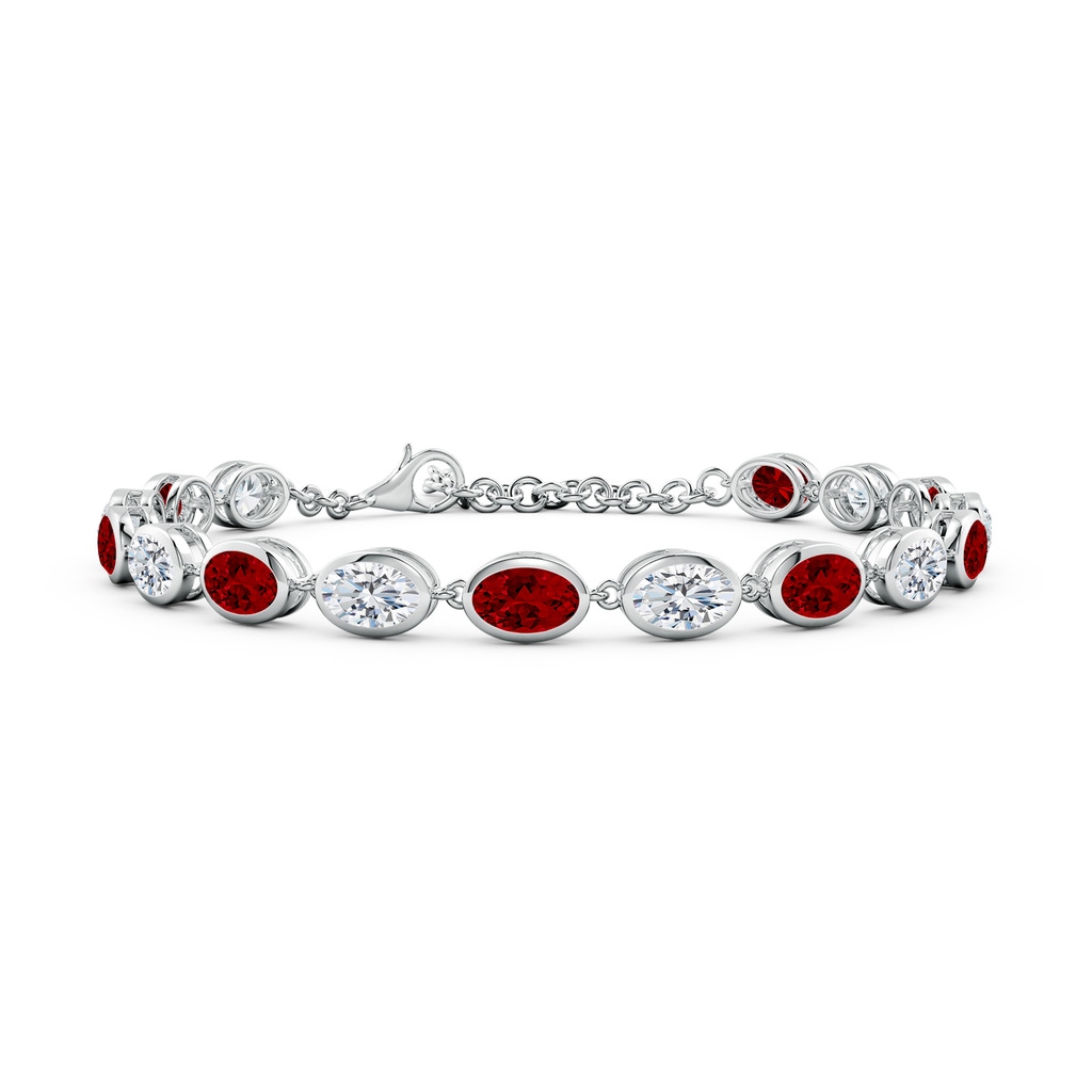 6x4mm Labgrown Bezel-Set Oval Lab-Grown Ruby and Diamond Tennis Bracelet in 18K White Gold