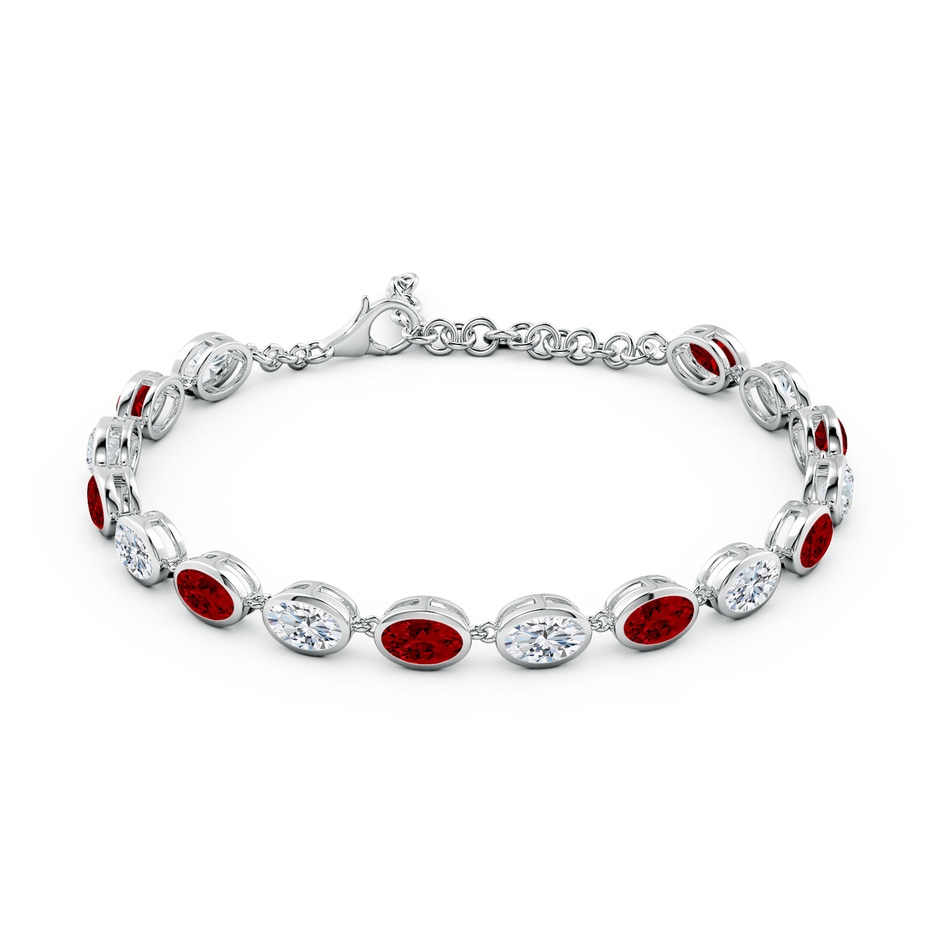 6x4mm Labgrown Bezel-Set Oval Lab-Grown Ruby and Diamond Tennis Bracelet in 18K White Gold side 199