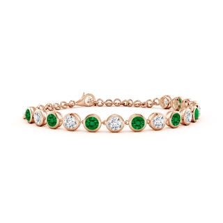 4mm Labgrown Round Lab-Grown Emerald and Diamond Chain Bracelet in 18K Rose Gold