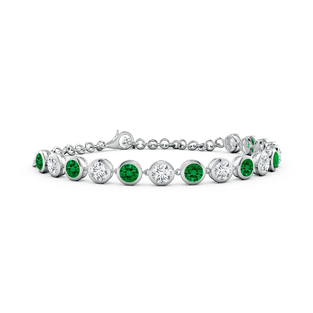 4mm Labgrown Round Lab-Grown Emerald and Diamond Chain Bracelet in White Gold