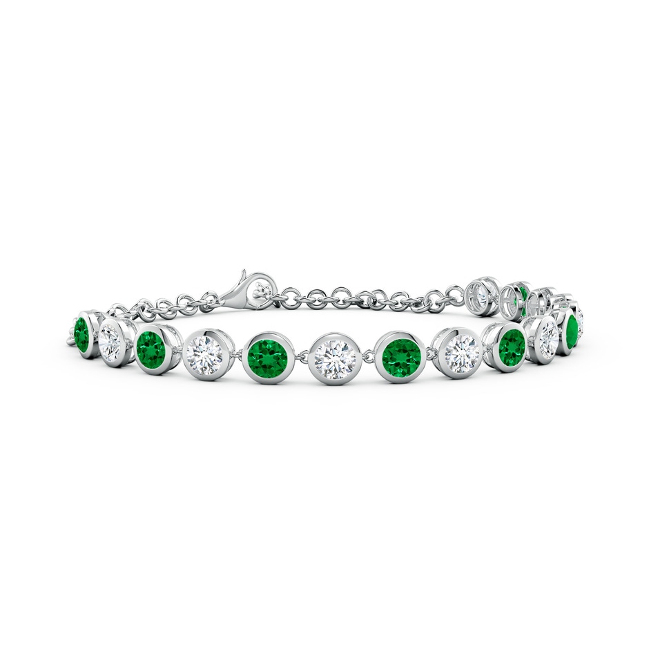 4mm Labgrown Round Lab-Grown Emerald and Diamond Chain Bracelet in White Gold 