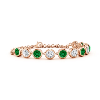 5mm Labgrown Round Lab-Grown Emerald and Diamond Chain Bracelet in Rose Gold