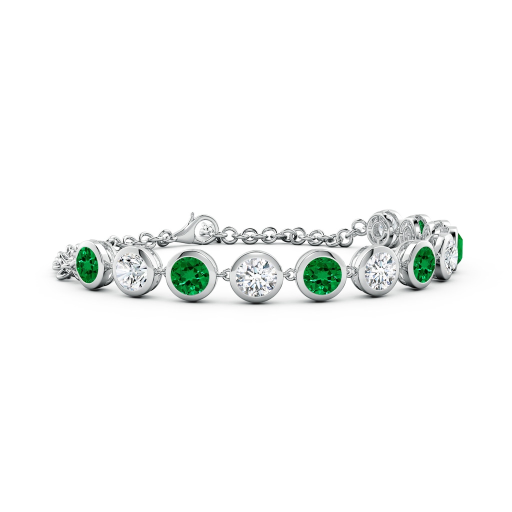 5mm Labgrown Round Lab-Grown Emerald and Diamond Chain Bracelet in White Gold