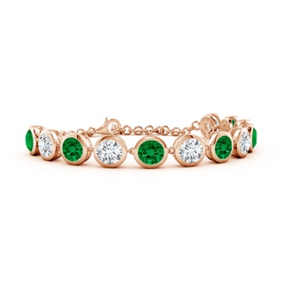 6mm Labgrown Round Lab-Grown Emerald and Diamond Chain Bracelet in 9K Rose Gold