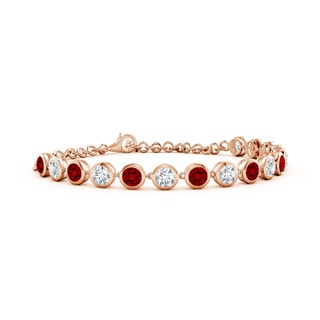 4mm Labgrown Round Lab-Grown Ruby and Diamond Chain Bracelet in 18K Rose Gold