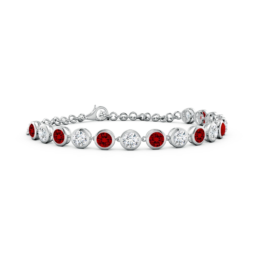 4mm Labgrown Round Lab-Grown Ruby and Diamond Chain Bracelet in White Gold