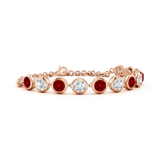 5mm Labgrown Round Lab-Grown Ruby and Diamond Chain Bracelet in 18K Rose Gold