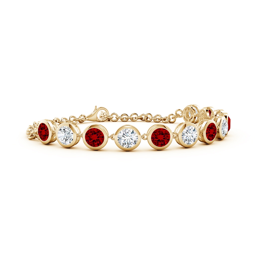 5mm Labgrown Round Lab-Grown Ruby and Diamond Chain Bracelet in Yellow Gold