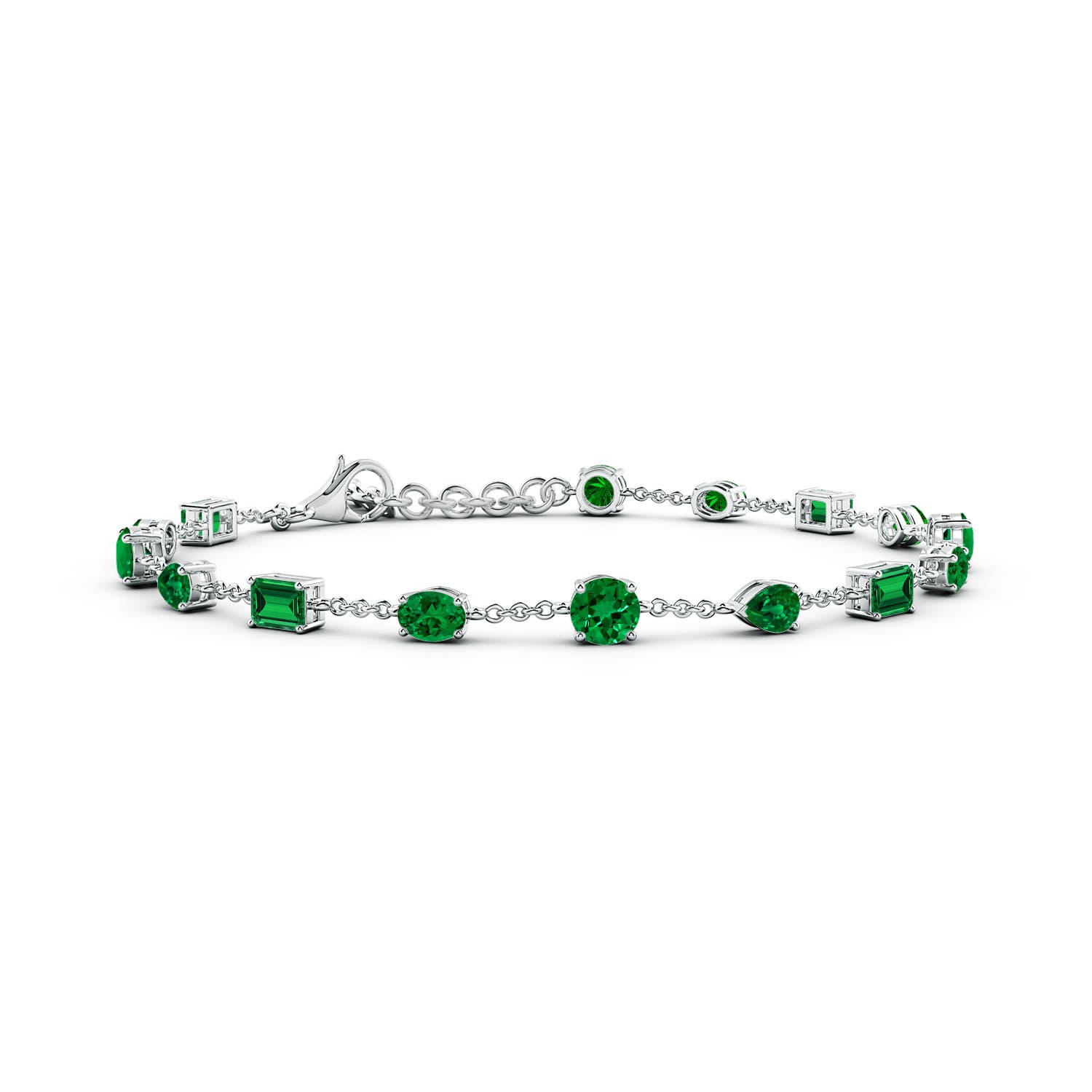 4mm Labgrown Multi-Shape Lab-Grown Emerald Station Bracelet in 18CT White Gold