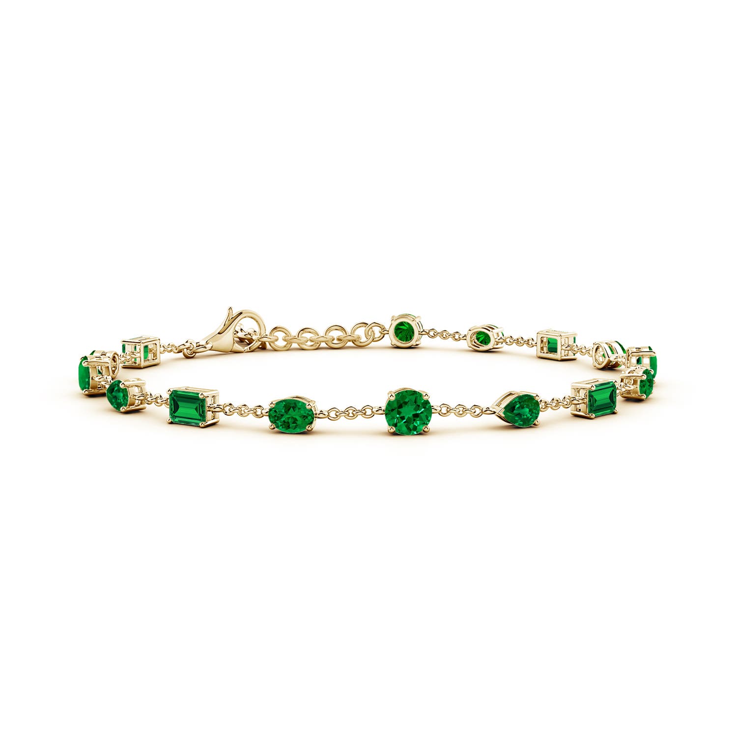 4mm Labgrown Multi-Shape Lab-Grown Emerald Station Bracelet in 18K Yellow Gold