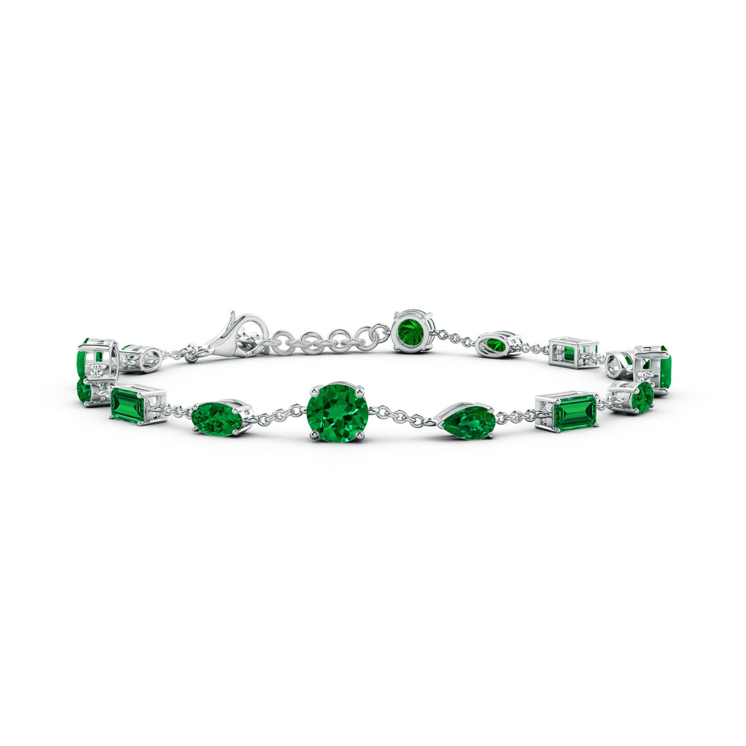 5mm Labgrown Multi-Shape Lab-Grown Emerald Station Bracelet in 18CT White Gold