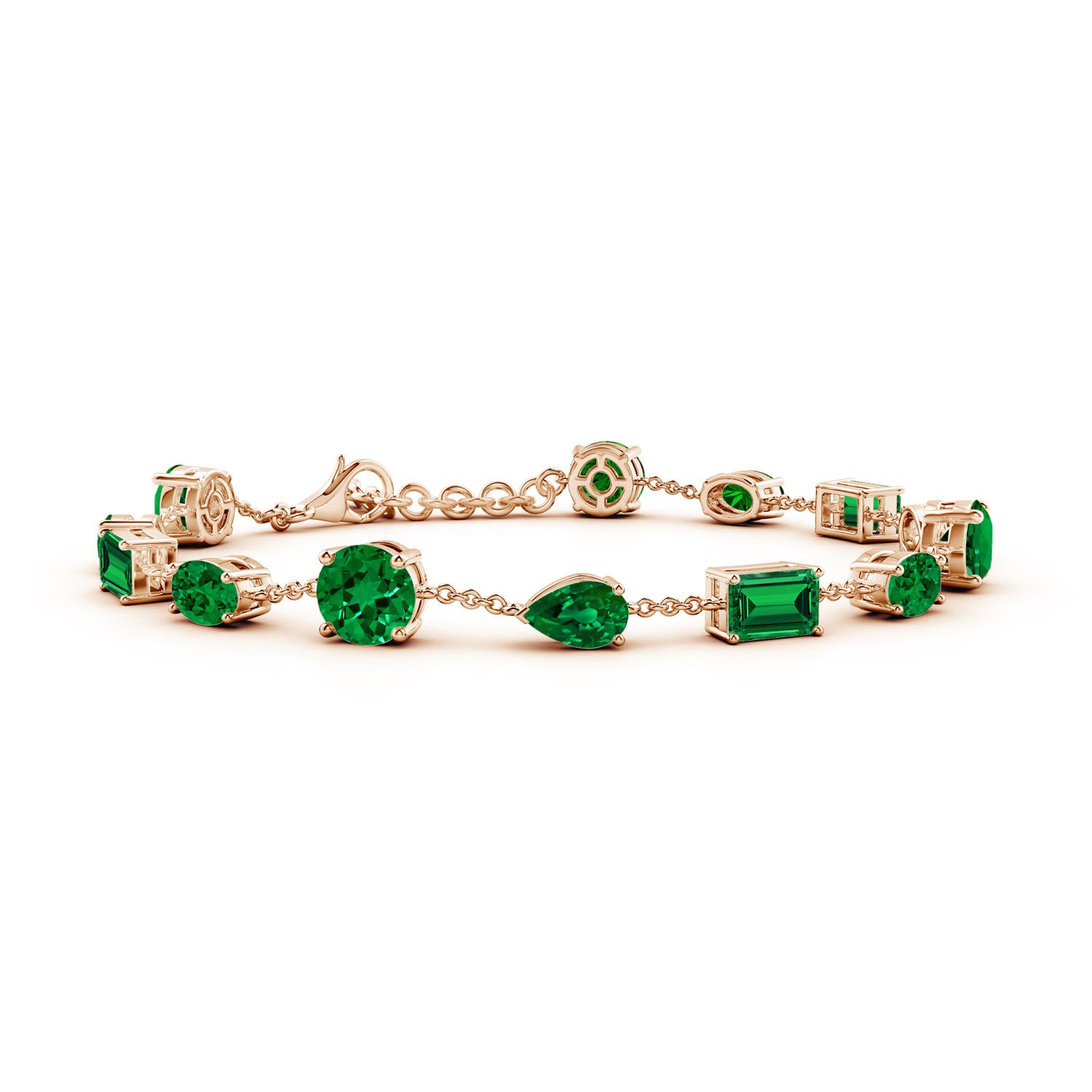 6mm Labgrown Multi-Shape Lab-Grown Emerald Station Bracelet in 18CT Rose Gold