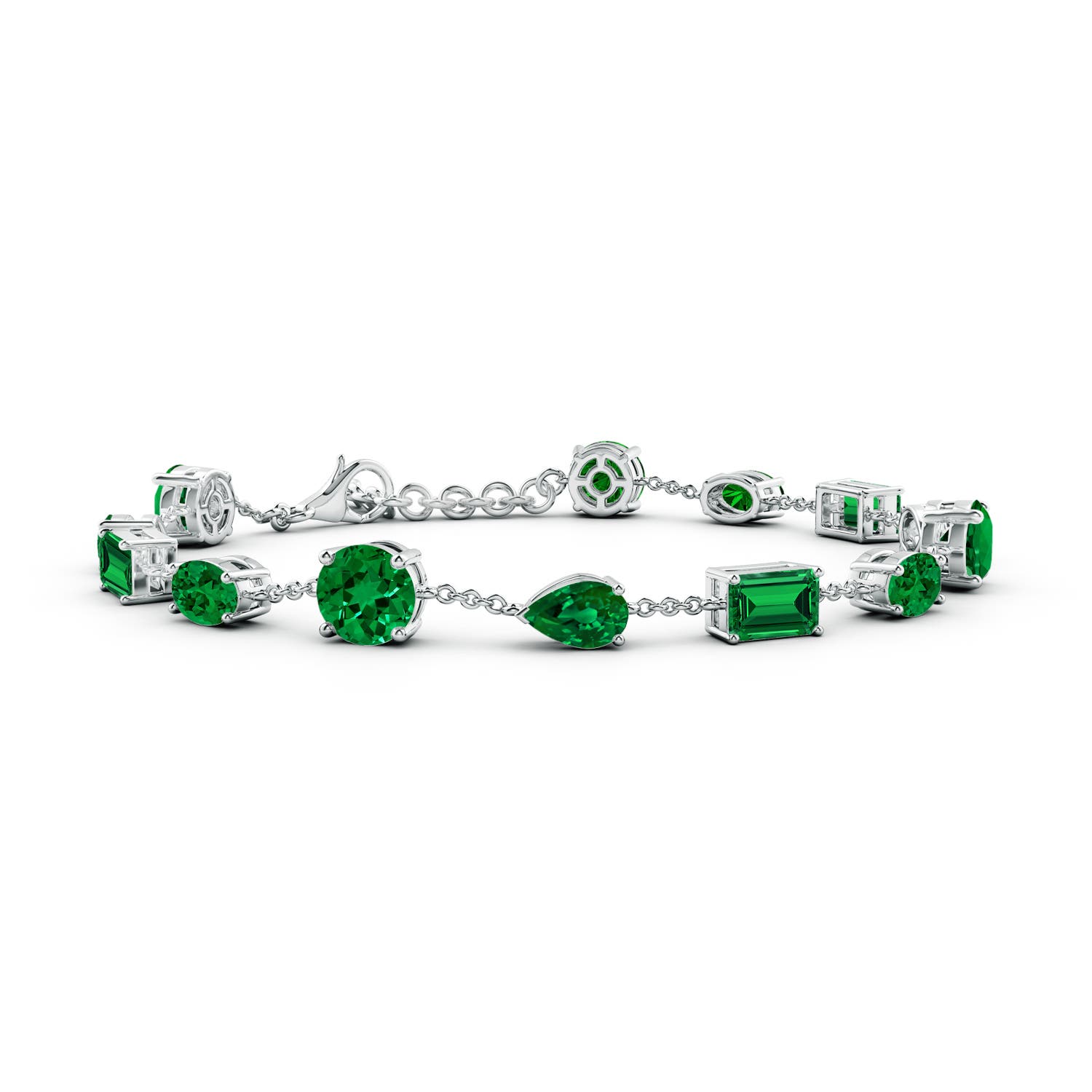 6mm Labgrown Multi-Shape Lab-Grown Emerald Station Bracelet in 18CT White Gold