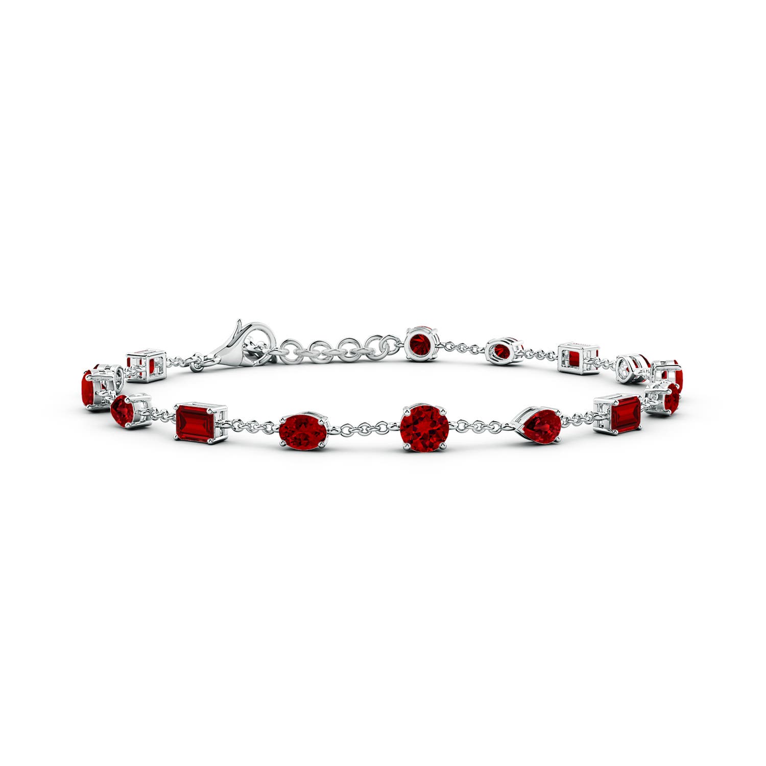 4mm Labgrown Multi-Shape Lab-Grown Ruby Station Bracelet in 18K White Gold
