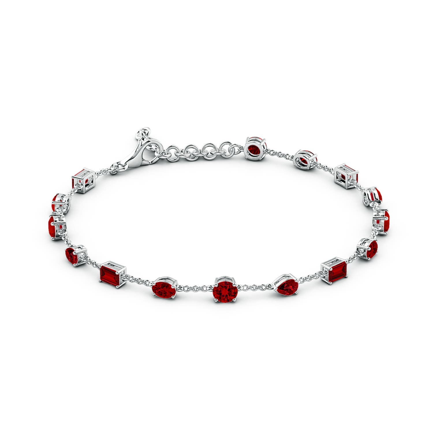 4mm Labgrown Multi-Shape Lab-Grown Ruby Station Bracelet in 18K White Gold