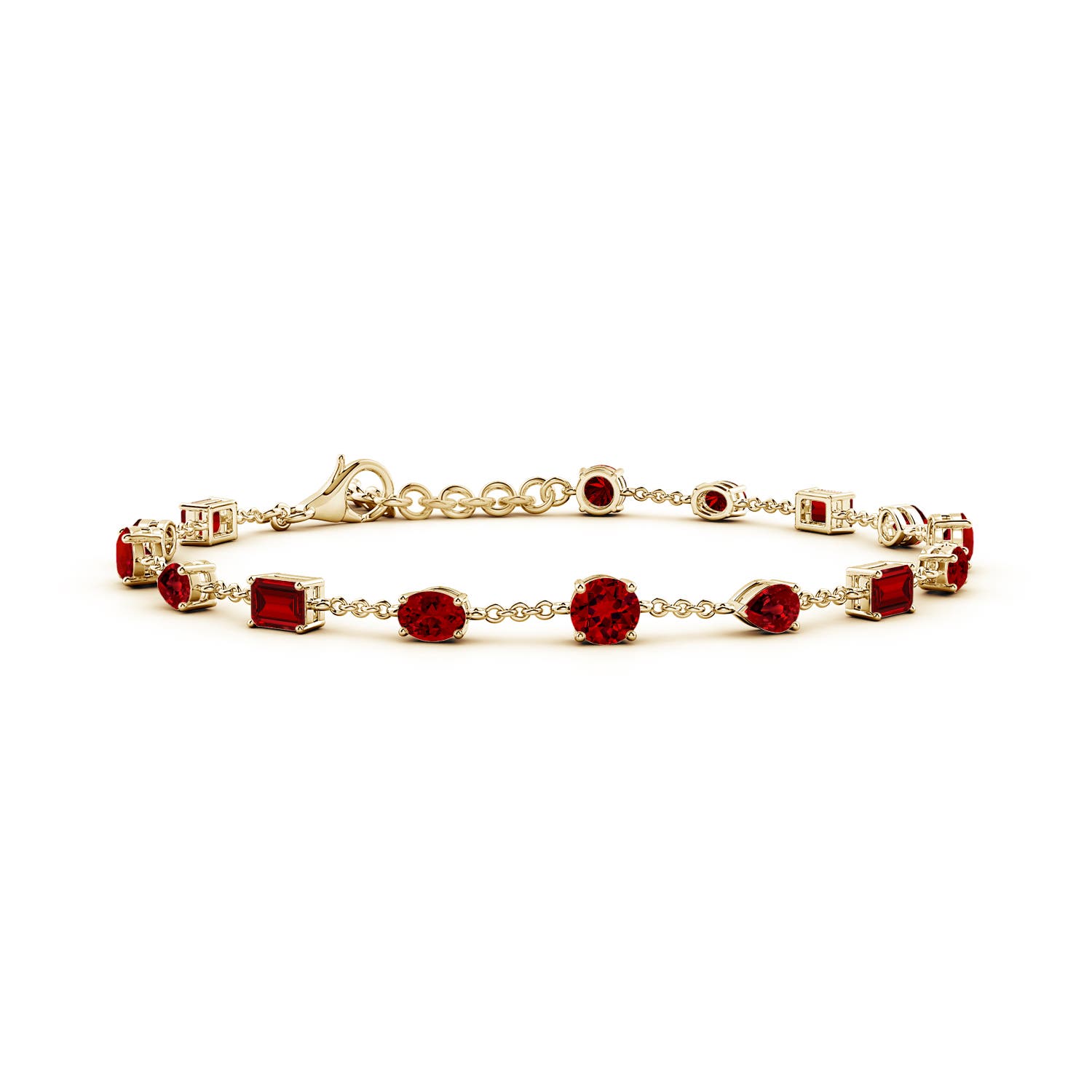 4mm Labgrown Multi-Shape Lab-Grown Ruby Station Bracelet in 18K Yellow Gold