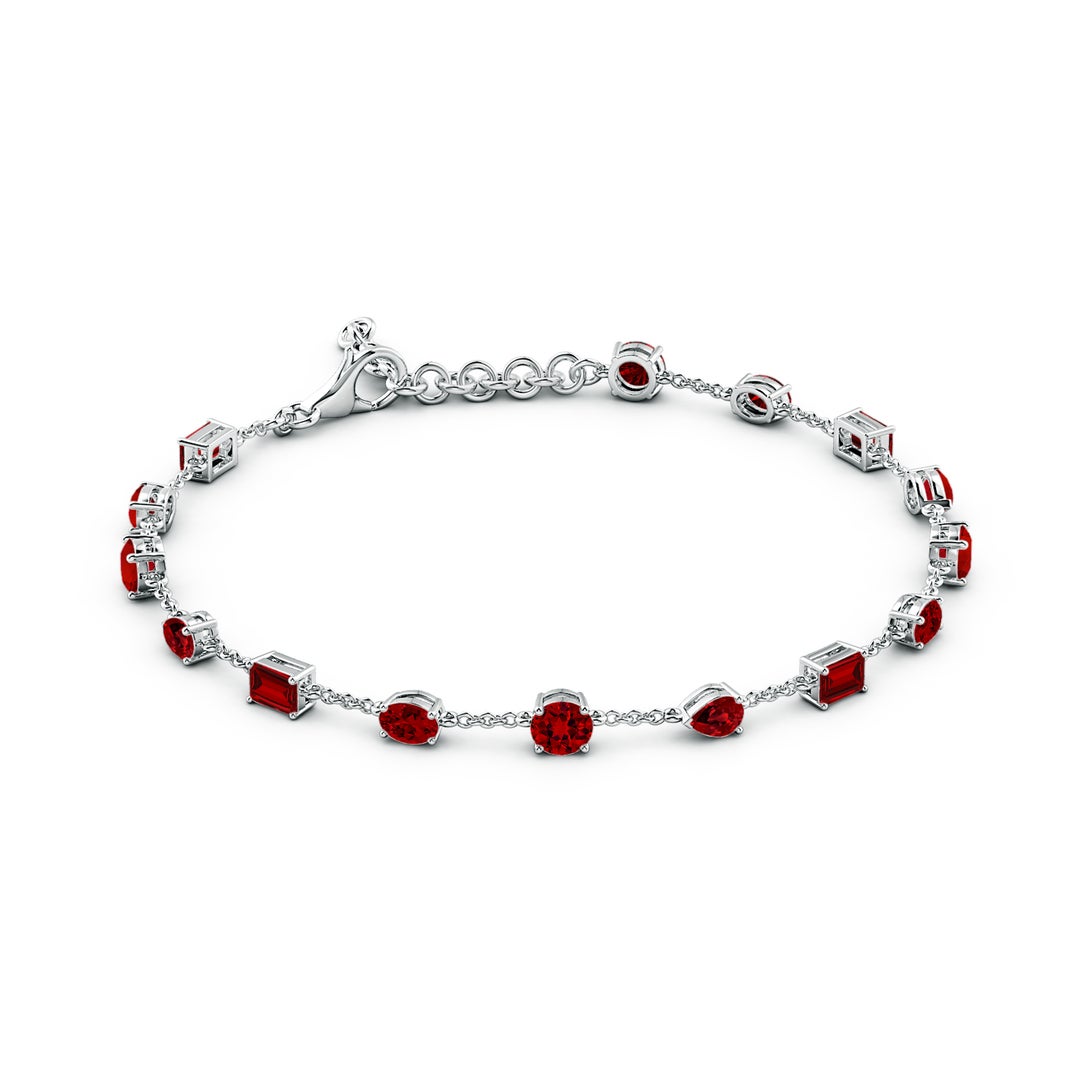 4mm Labgrown Multi-Shape Lab-Grown Ruby Station Bracelet in White Gold - side 3