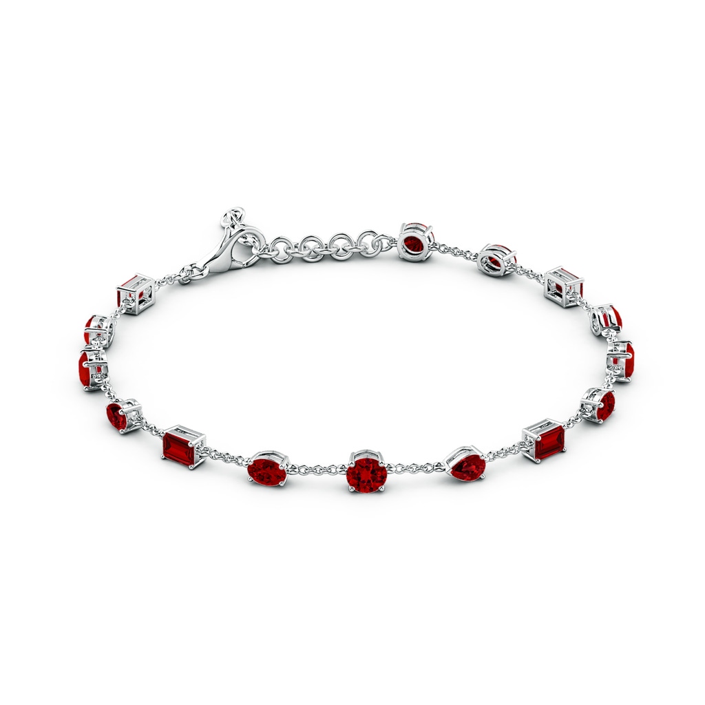 4mm Labgrown Multi-Shape Lab-Grown Ruby Station Bracelet in White Gold - side 199