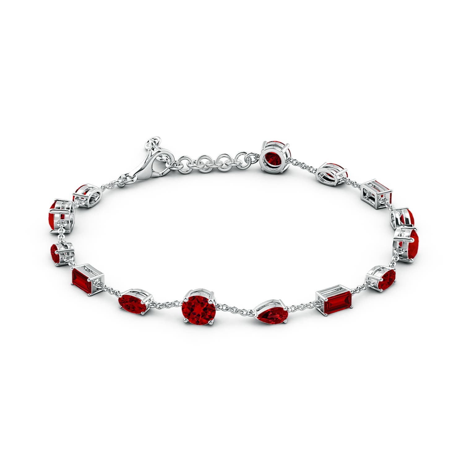 5mm Labgrown Multi-Shape Lab-Grown Ruby Station Bracelet in White Gold