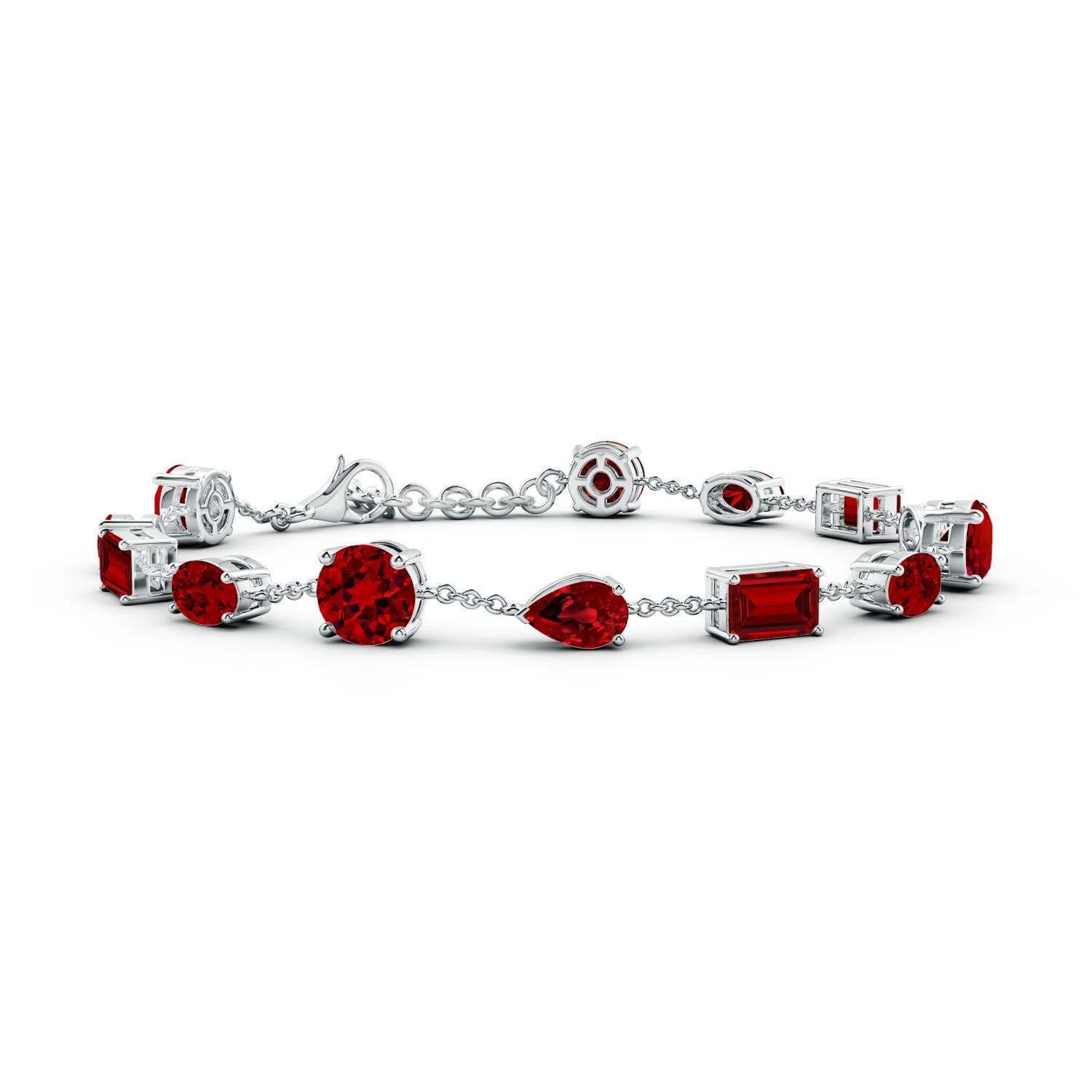 6mm Labgrown Multi-Shape Lab-Grown Ruby Station Bracelet in White Gold