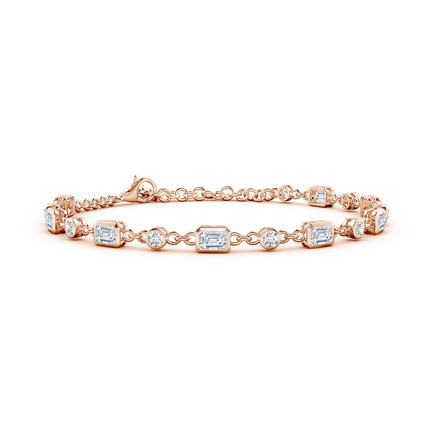 4x3mm FGVS Emerald-Cut and Round Lab-Grown Diamond Station Bracelet in 18CT Rose Gold