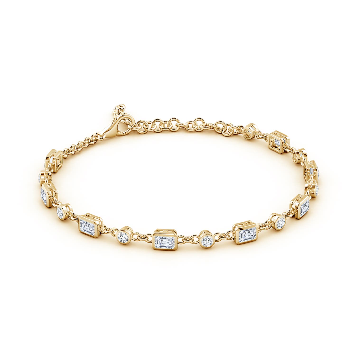 4x3mm FGVS Emerald-Cut and Round Lab-Grown Diamond Station Bracelet in Yellow Gold - side 3