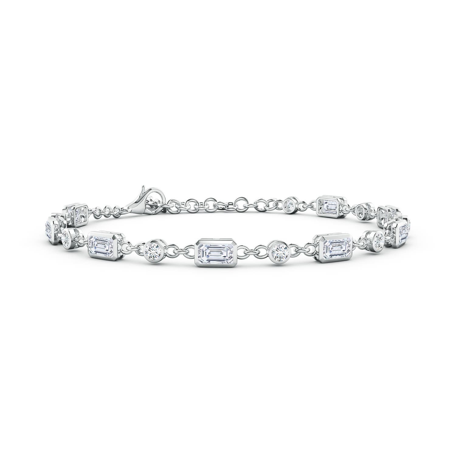 5x3mm FGVS Emerald-Cut and Round Lab-Grown Diamond Station Bracelet in 18CT White Gold