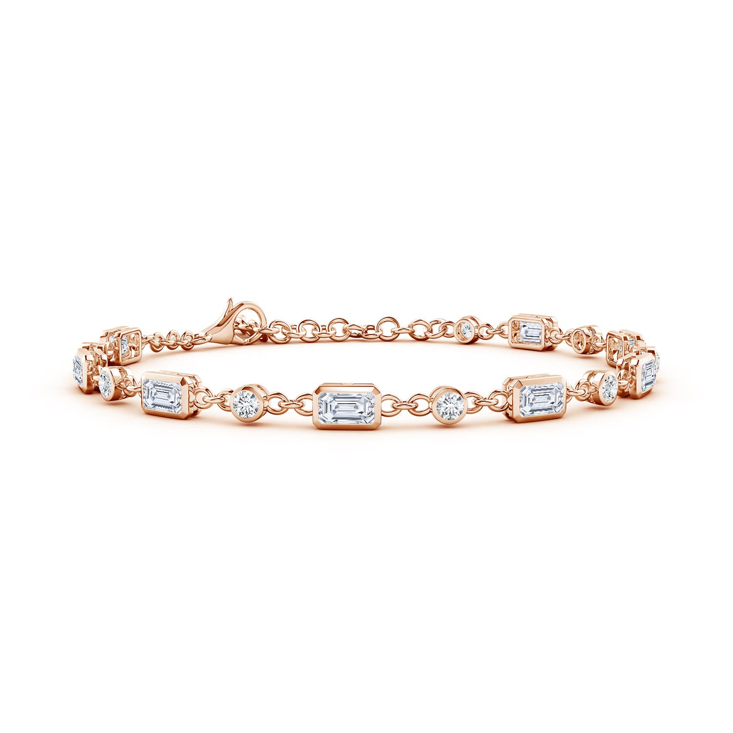5x3mm FGVS Emerald-Cut and Round Lab-Grown Diamond Station Bracelet in Rose Gold