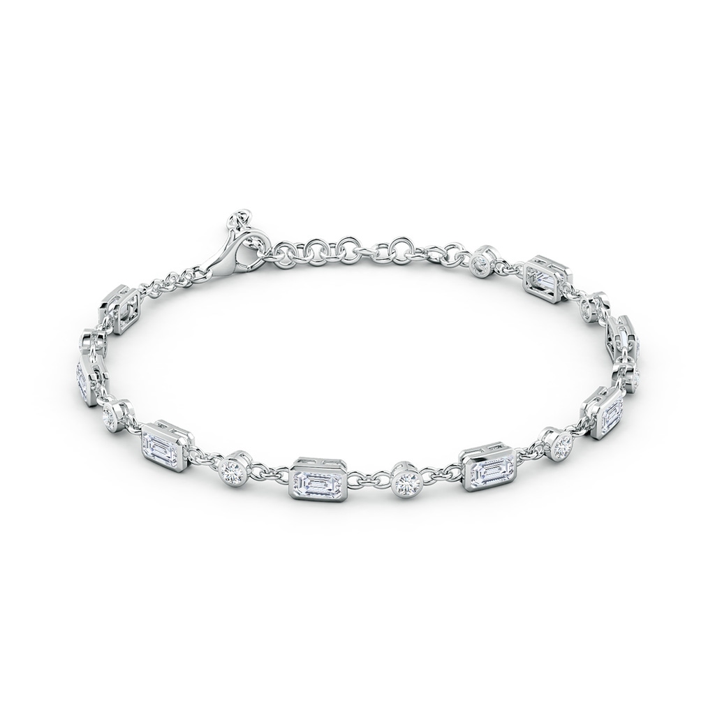 5x3mm FGVS Emerald-Cut and Round Lab-Grown Diamond Station Bracelet in White Gold - side 199