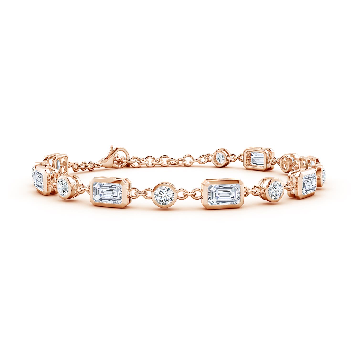 6x4mm FGVS Emerald-Cut and Round Lab-Grown Diamond Station Bracelet in 18CT Rose Gold