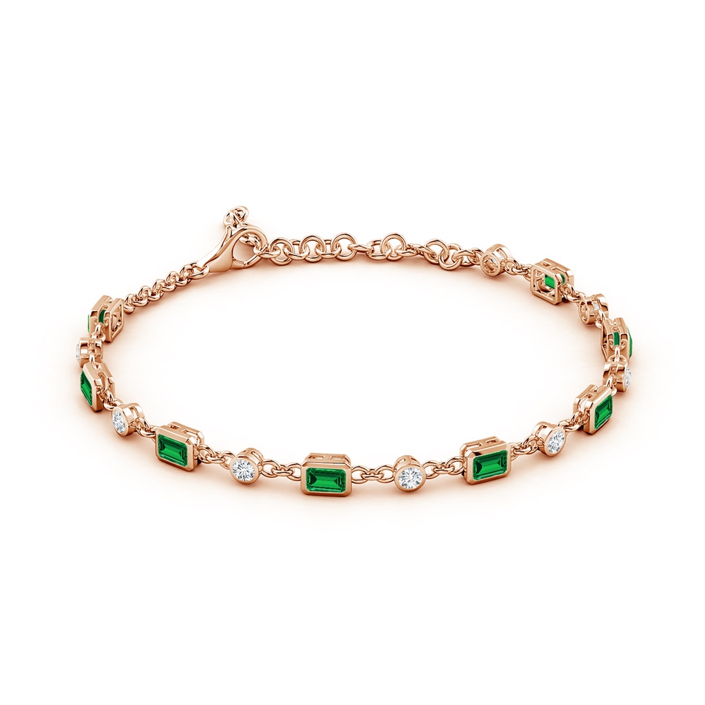4x3mm Labgrown Emerald-Cut Lab-Grown Emerald and Round Diamond Station Bracelet in Rose Gold - side 199