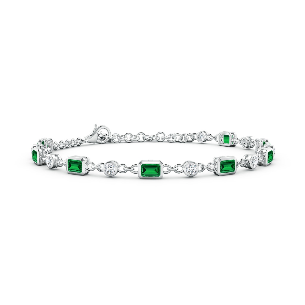 4x3mm Labgrown Emerald-Cut Lab-Grown Emerald and Round Diamond Station Bracelet in White Gold